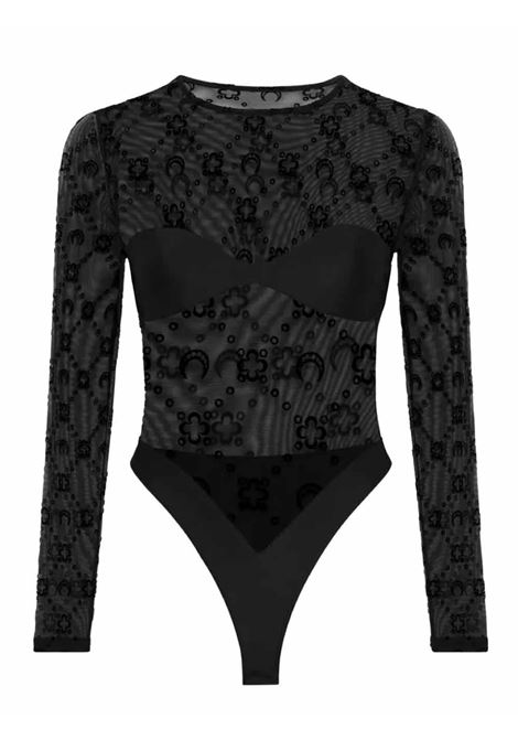 body moonogram mesh flock ls donna nero MARINE SERRE | WTO474ACJER0005BK99